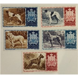Набор негашеных почтовых марок, Сан-Марино, 1956 год, Породы собак