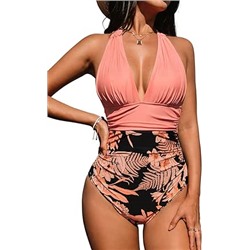 CUPSHE Women V Neck One Piece Swimsuit Halter Backless Ruched Tummy Control Bathing Suit