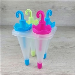 Пластиковая форма для мороженого и леденцов Эскимо Яркие зонтики 4 ячейки