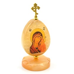 Яйцо из селенита на подставке с крестом "Б.М.Казанская" 47*47*105мм