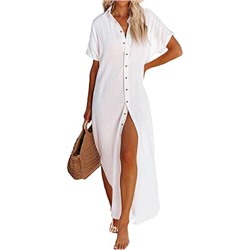 Herseas Womens Casual Short Sleeve Button Down Dress Side Split Long Kimonos Cardigans Swimsuit Cover Ups Beach Dress