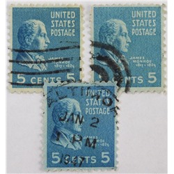 Марка 5 центов, США, Джеймс Монро (ярко-синий) 1938-1939 год