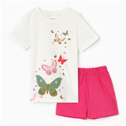 Комплект для девочки (футболка/шорты) "Бабочка", цвет розовый, рост 104-110