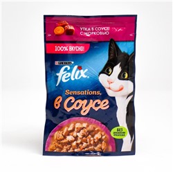 Влажный корм Felix Sensations для кошек, утка/морковь в соусе, пауч, 75 г