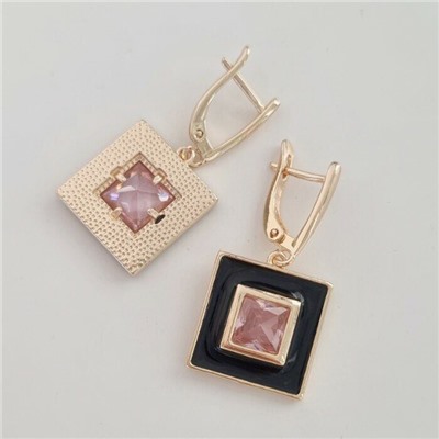 Серьги коллекция "Дубай" покрытие позолота с эмалью, цвет камня: розовый, 271491, арт.947.542