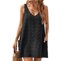 Blooming Jelly Womens Casual Sun Summer Dresses Swiss Polka Dot Beach Cover Up V Neck Tank Dress with Pockets