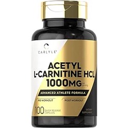 Acetyl L-Carnitine HCL Capsules| 1000mg | 100 Count | Non-GMO and Gluten Free Supplement | By Carlyle