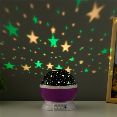 Ночник-проектор "Звёздное небо", вращение, (4ААА или USB)  фиолет. 12*10 см RISALUX