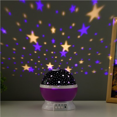 Ночник-проектор "Звёздное небо", вращение, (4ААА или USB)  фиолет. 12*10 см RISALUX