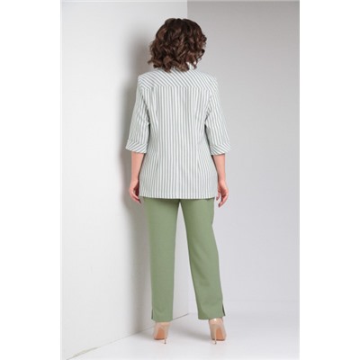 Блуза, брюки, жакет  Tensi артикул 374 зелёный+белый