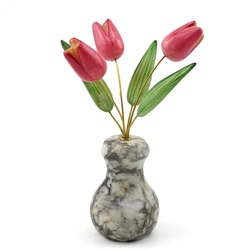Ваза из селенита "Тюльпан" (3 цветка) цв. розовый, ангидрит мал. 50*50*160мм.