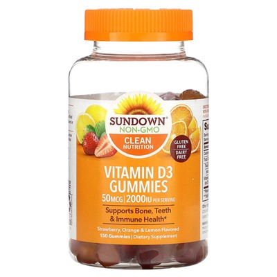 Sundown Naturals Витамин D3, Жевательные конфеты, Клубника, Апельсин и Лимон, 2000МЕ - 150 жевательных конфет - Sundown Naturals