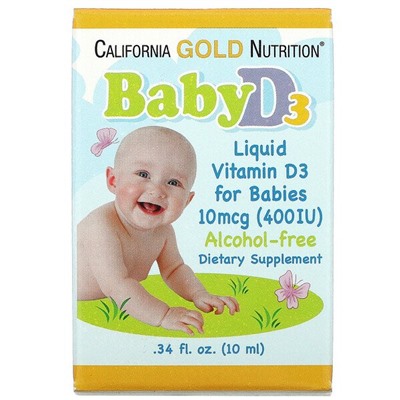 California Gold Nutrition Детский жидкий витамин D3, 10 мкг (400 МЕ), 0,34 жидких унции (10 мл)