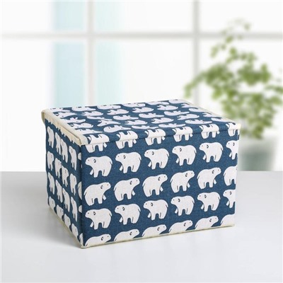 Короб стеллажный для хранения с крышкой «Северные мишки», 25×20×17 см, цвет синий
