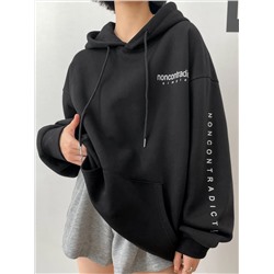 DAZY Hoodie mit Buchstaben Grafik, Drop Shoulder Tunnelzug