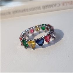 Кольцо с разноцветными фианитами, цвет серебристый, размер 18, арт.706.378