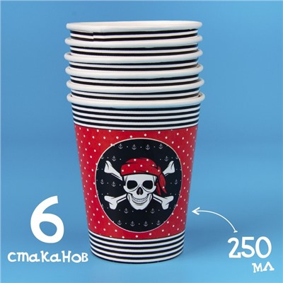 Набор бумажной посуды «С днём рождения», пиратский: 6 тарелок, 6 стаканов, 6 колпаков, 1 гирлянда