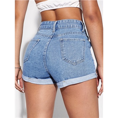 Denim Shorts mit aufgerolltem Saum