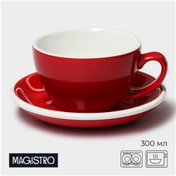 Кофейная пара фарфоровая Magistro Coffee time, 2 предмета: чашка 300 мл, блюдце d=15,5 см, цвет красный