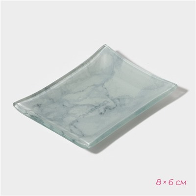 Набор для суши из стекла Доляна «Марбл белый», 3 предмета: соусники 8×2 см, 8×6 см, подставка 25×15×2 см