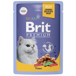 Влажный корм Brit Premium для кошек, тунец в желе, пауч, 85 г