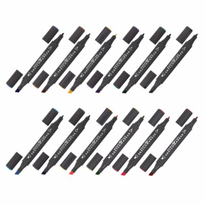 Маркеры для скетчинга двусторонние 1 мм - 6 мм BRAUBERG ART CLASSIC, НАБОР 12 шт., базовые цвета