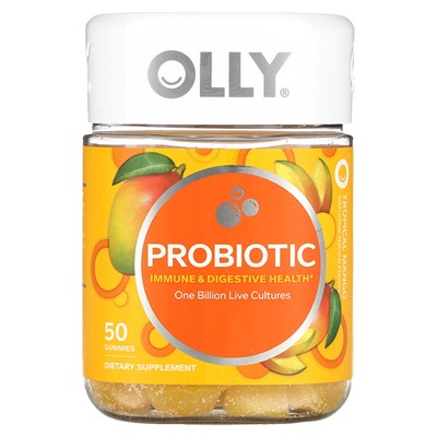 OLLY Пробиотик, тропическое манго, 1 миллиард живых культур, 50 жевательных конфет