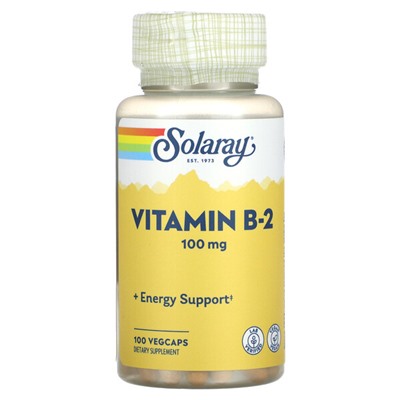 Solaray Витамин B-2, 100 мг, 100 ОВОЩНЫХ КАПШЕК