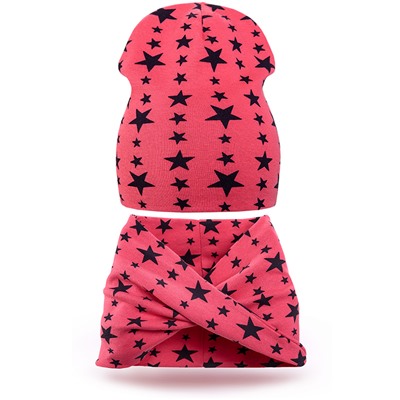 Комплект шапка и шарф хомут трикотаж звезда красный