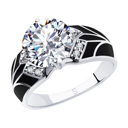 Кольцо из серебра с эмалью и фианитами, 94012927