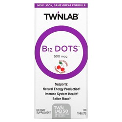 Twinlab B12 Dots, Вишня, 500 мкг, 100 таблеток