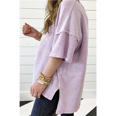 Orchid Petal Mineral Wash Drop Sleeve Patchwork Plus Tee