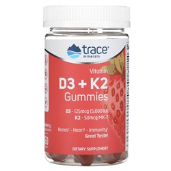Trace Minerals Research Витамин D3 + K2 в жевательных конфетах, Клубника, 60 конфет - Trace Minerals Research