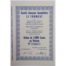 Акция Продажа недвижимости  Froment, 5000 франков 1958 года, Франция