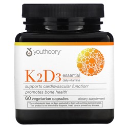 Youtheory K2D3 Essential Daily Vitamins - 60 вегетарианских капсул - Youtheory