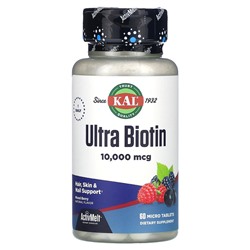 KAL Ultra Biotin, ActivMelt, Лесные ягоды - 10000 мкг - 60 микротаблеток - KAL