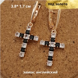 Серьги крестики позолоченные, коллекция Дубай, с квадратным камнем 37149, арт.847.502