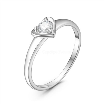 Кольцо Сердце из серебра с фианитом родированное 925 пробы к016р200