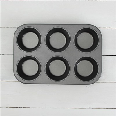 Форма для выпечки Доляна «Жаклин. Круг», 31,6×21,8×3,5 см, 6 ячеек, антипригарное покрытие, цвет чёрный