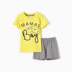 Комплект для мальчика (футболка/шорты), цвет жёлтый/серый, рост 74 см
