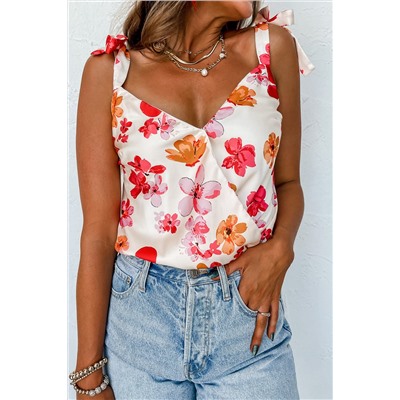 White Floral Button Wrap Sleeveless Bodysuit