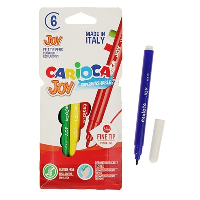 Фломастеры 6 цветов Carioca Joy, 2.6 мм, смываемые, увеличенный ресурс, суперяркие, европодвес
