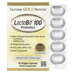 California Gold Nutrition, LactoBif® 100 пробиотиков, 100 млрд КОЕ, 30 растительных капсул