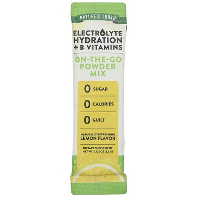 Nature's Truth Electrolyte Hydration + витамины группы B, Порошковая смесь, которую можно взять с собой, лимон, 10 отдельных пакетиков по 0,123 унции (3,5 г) каждый
