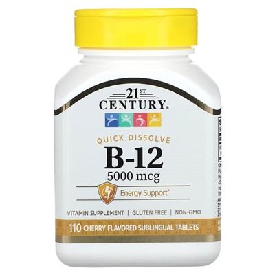 21st Century B-12, Cherry, 5,000 mcg, 110 Sublingual Tablets