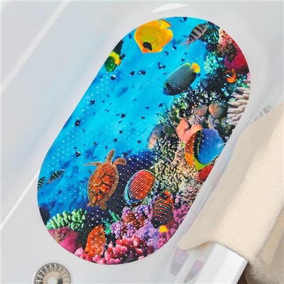 Коврик противоскользящий СПА в ванну на присосках Доляна «Морское дно», 38×68 см