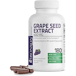 Bronson Grape Seed Extract 400 mg - Antioxidant & Immune Support - Standardized Extract with 95% Proanthocyanidins- Non GMO, 180 Vegetarian Capsules