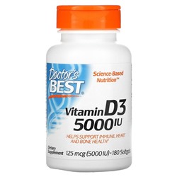 Doctor's Best Витамин D3 - 125 мкг (5000 МЕ) - 180 мягких капсул - Doctor's Best