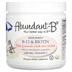 Sufficient C Abundant-B High Dosed B-12 и смесь для питья с биотином, розовый лимонад, 108 г