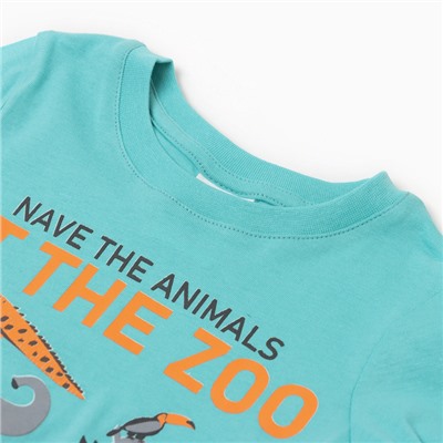 Комплект для мальчика (футболка/шорты) "AT THE ZOO", цвет бирюзовый/оранжевый, р.104-110